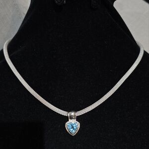 10k, 925 Sterling Silver Blue Topaz Pendant Boma Chain Italy Necklace